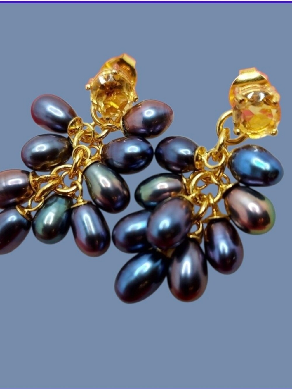 925 Sterling Silver Earrings 3.5cm with Natural Cotrine & Fresh Water Pearls